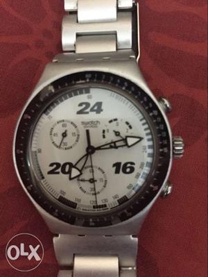 Swatch swiss Round Silver-colored Chronograph Watch With