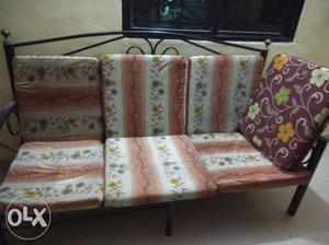 Three White-and-red Floral Sofa Chairs