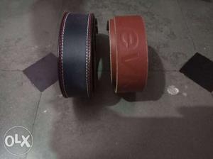 Two Red And Black Leather Belts
