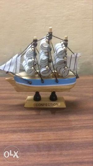 White And Blue Galleon Ship Miniature
