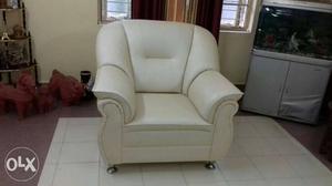 White Leather Sofa Chair With Ottoman
