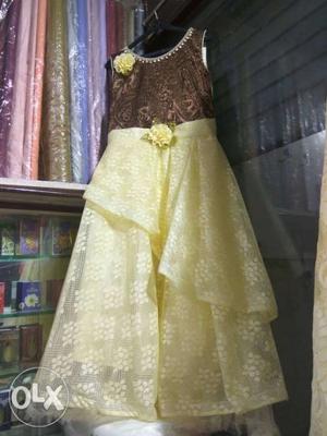 Women's Gold-colored Floral Abaya Dress frock