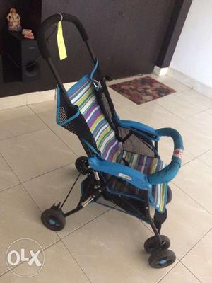 Baybee Blue And Black Striped Stroller