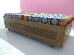 Brown Wooden Bed Frame With Mattress