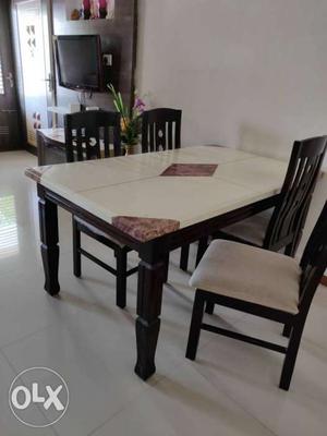 Dining table with 4 chairs, solid stone top,