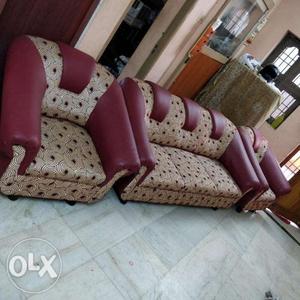 Five Seater Sofa Set 3-1-1 (Red and Cream Mix Colour) Free