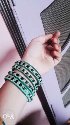 Green And White Beaded Bracelet