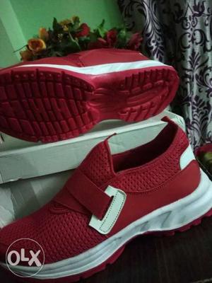 Pair Of Red Air Jordan Basketball Shoes size -8