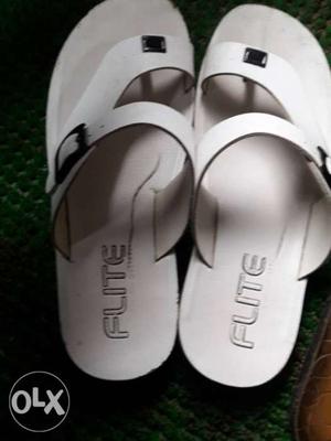 Pair Of White Leather Slide Sandals