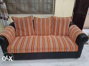 Red And White Striped Fabric Loveseat  Sofa set