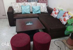 Sofa Set With Center Table and Puppy Stool, good condition