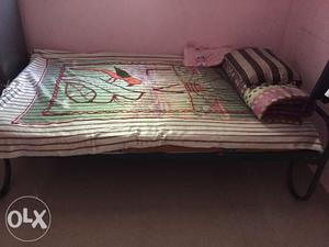 Steel double cot bed green color