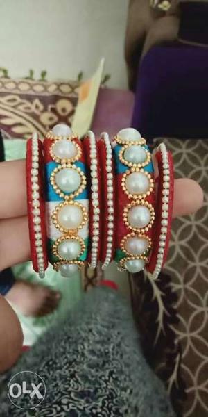 White, Green, And Red Beaded Bracelet