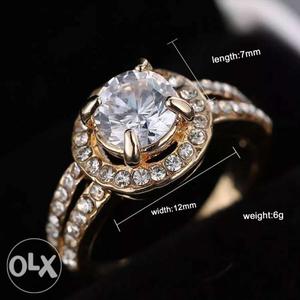 Women gold color Ring for Bride wedding Crystal Ring.