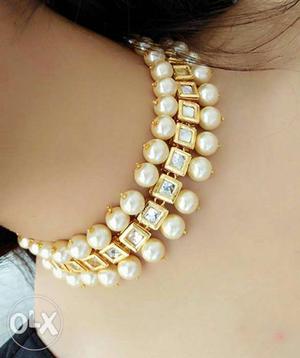 Women's Beige Beaded Collar Necklace