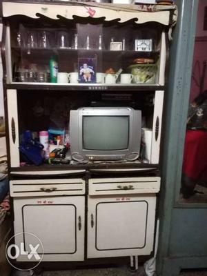 Wooden showcase with TV keeping, storage and
