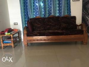 Wooden sofa (brown), 3+1+1 with center table
