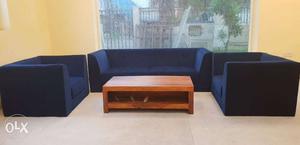 Brown And Blue Fabric Sectional Sofa