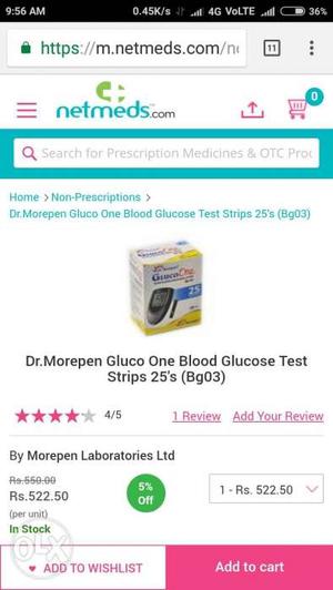 Dr.Morepen glucose blood test 25 strips.