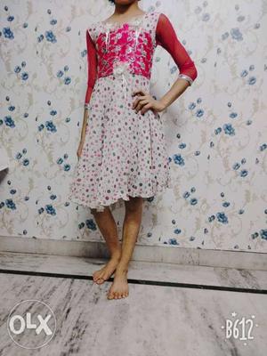 Floral printed pink frock for  years girls..