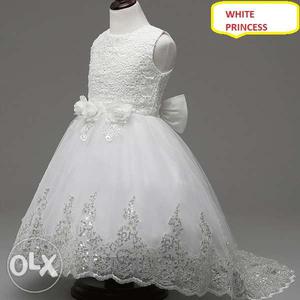 Girls white princess dress with short trail and