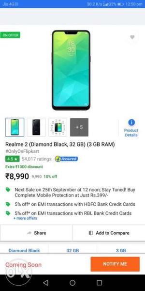 Realme 2 seal pack with Bill 3gb ram 64 rom