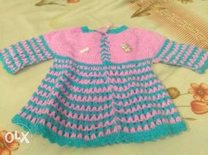 Toddler's Blue And White Knitted Dress