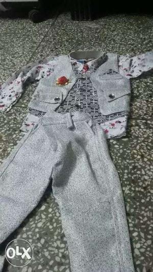 Toddler's Gray And White Footie Pajama