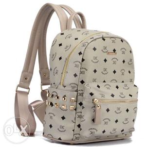 Women's Gray And Black MCM Leather Backpack