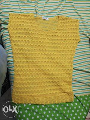 Yellow And White Knitted Vest