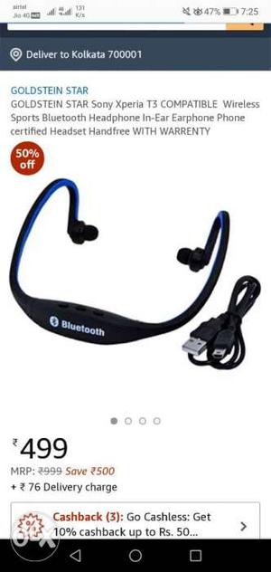 Black And Blue Bluetooth Neckband