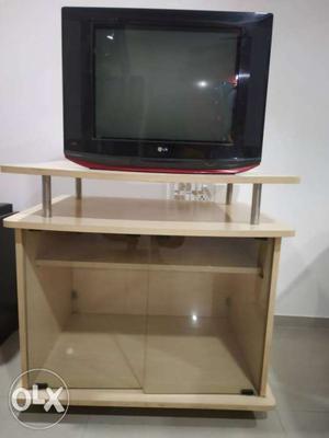 Black And Brown Wooden TV Hutch With Flat Screen Television