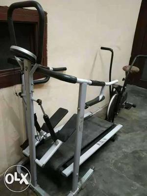 Gray And Black Manual Treadmill With Stepper