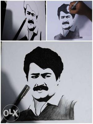 Mohanlal's portrait of Rs 250 A3 sheet