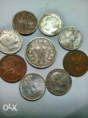 Old Indian coins 2anas,1/4anas,1paisa. 