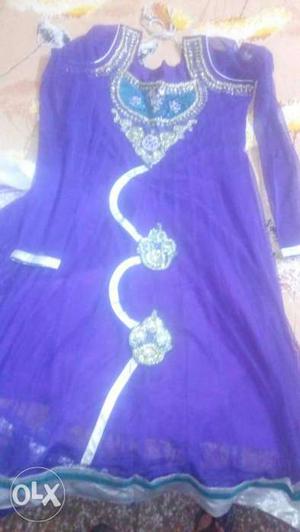 Anaarkali suit of purple colour along with pajami
