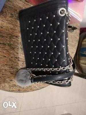 Black Leather Quilted Crossbody Bag