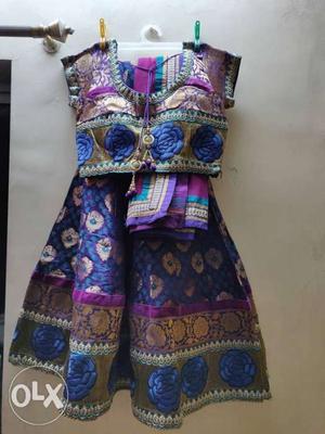 Brocade Lehenga with stiched blouse and Dupatta with latkan