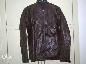 Brown real Leather Zip-up Jacket