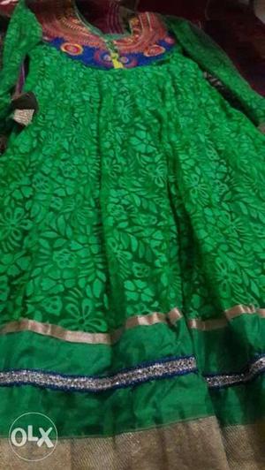 Green And White Floral Anarkali