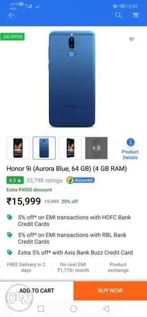 Honor 9i sealed piece BLUE color available