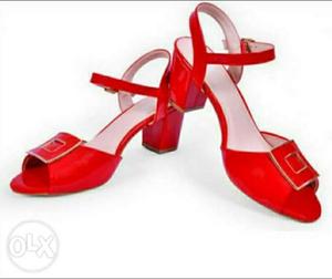 Pair Of Red Open-toe Ankle Strap Heels