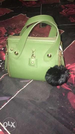Pure Green Leather 2-way Handbag from Madina munaowara