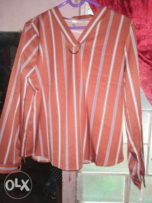 Red And White Striped Long-sleeved Shirt