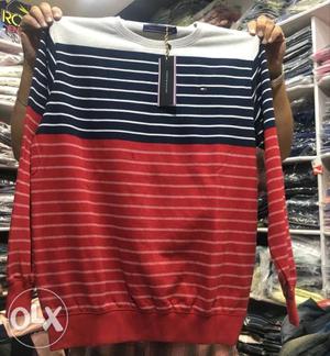 Red And White Striped Scoop-neck Shirt
