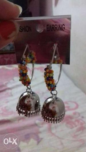 Two Silver-colored And Red Beaded Hook Earrings