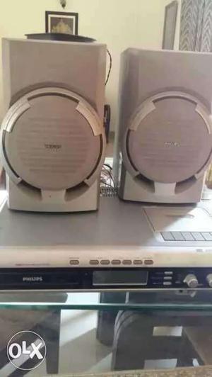 Two White And Gray Speakers