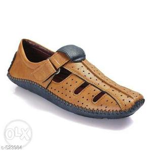 Unpaired Brown And Blue Leather Slip-on Shoe