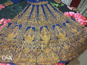Wedding heavy worked Royal blue and gold Bridal outfit wth