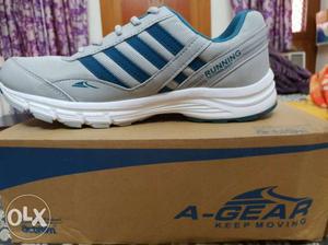 White And Blue A-gear Running Shoe With Box